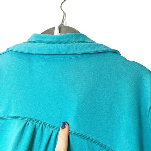 Weekends By Chico's Turquoise Blue 3/4 Sleeve Full Zip Sweatshirt Jacket Stretch - Picture 5 of 5